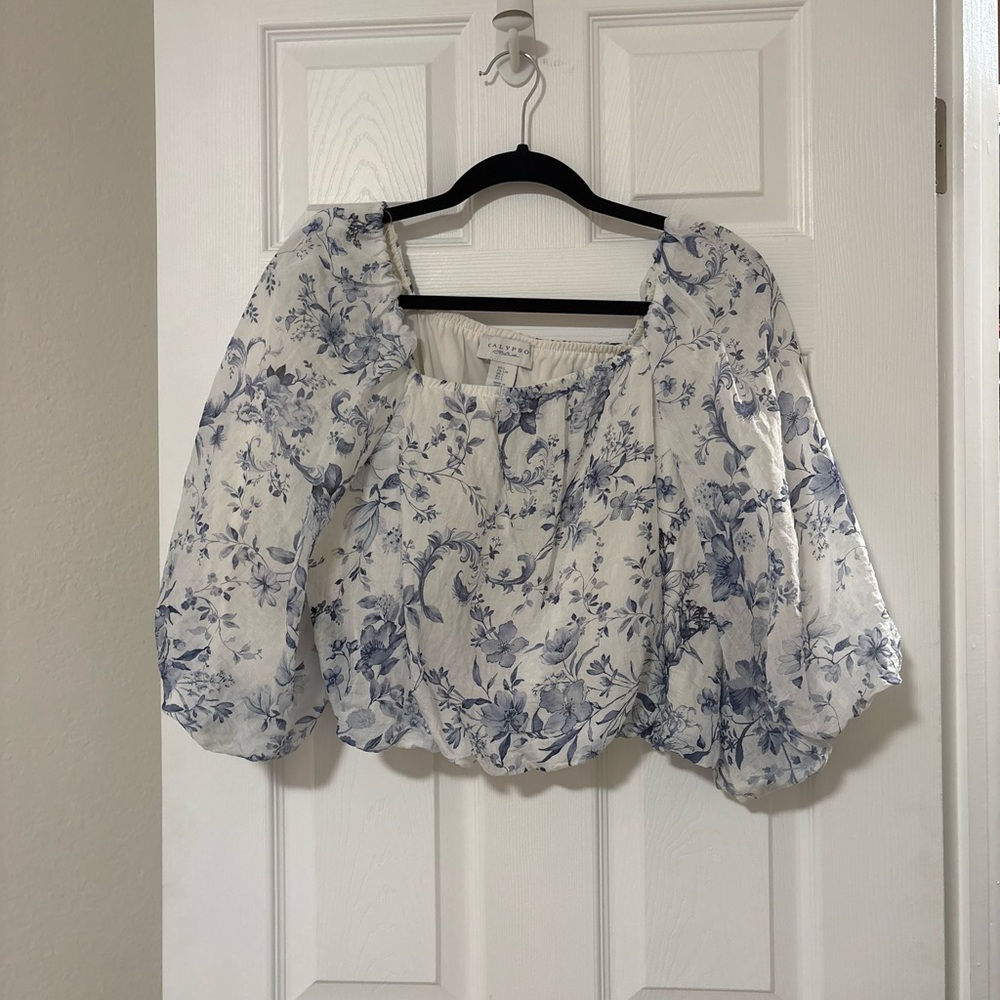 Floral Blue and White Women's Top
